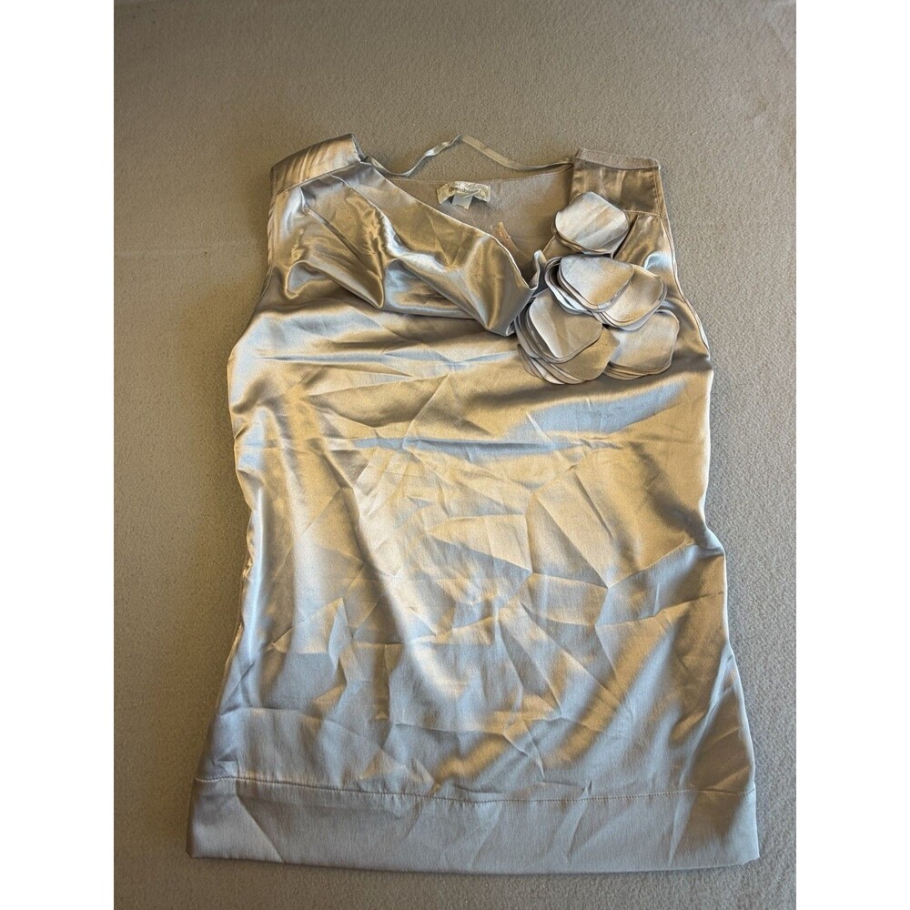 dressbarn Silver Satin Ruffle Scoop Neck Sleeveless Tank Top Women's M